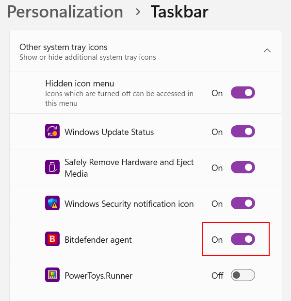 How to show all icons in the system tray on windows 11